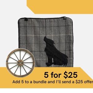 Wool wolf pillow cover with zipper.